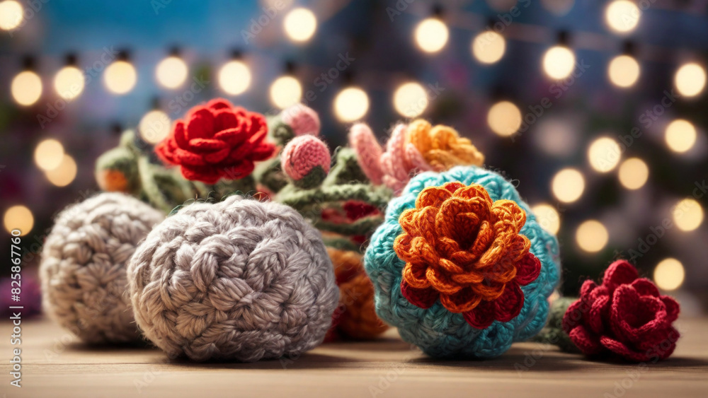 Crochet Amigurumi Style - Feria de las Flores with String Lights - Perfect for event promotions, decorative art, and cultural projects. Crochet Amigurumi Style - Feria de las Flores with String Lights - Perfect for event promotions, decorative art, and cultural projects.