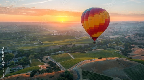 Serene Hot Air Balloon Adventure Over Vineyard at Sunrise