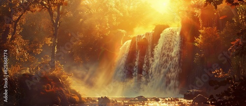 Dramatic sunset waterfall picture