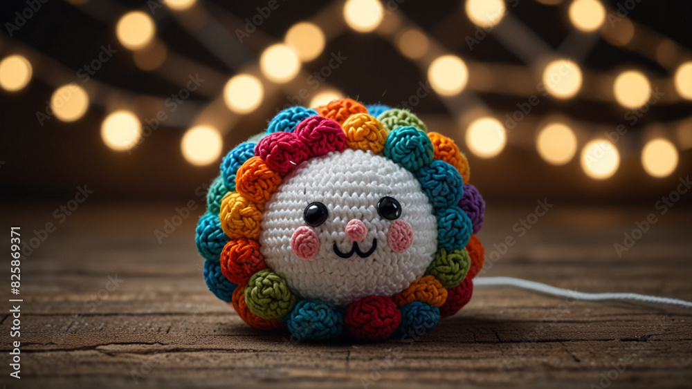 Crochet Amigurumi Style - Feria de las Flores with String Lights - Perfect for event promotions, decorative art, and cultural projects.