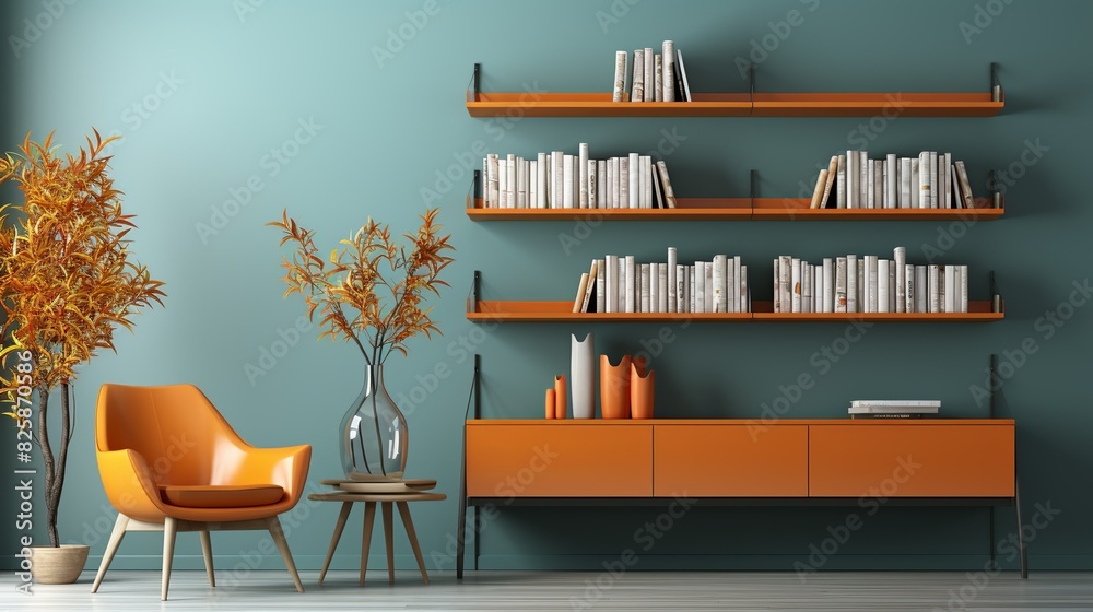 A minimalist background with a wall-mounted bookshelf, neatly arranged books, and a colorful abstract painting, providing a stylish and easy-on-the-eyes office environment. A minimalist background with a wall-mounted bookshelf, neatly arranged books, and a colorful abstract painting, providing a stylish and easy-on-the-eyes office environment.