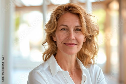 Free Download A woman with a smile on her face is wearing a white shirt - GFXLoad