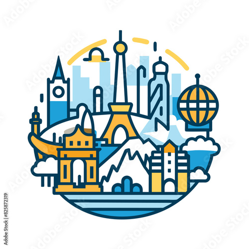 Circular Illustration of Famous Landmarks and Buildings Around the World
