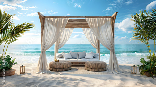 Glossy Beach Cabana: Exclusivity  Relaxation at Resort   High Resolution Stock Image
