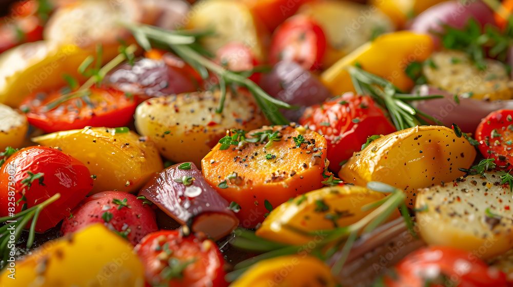 Vibrant Roasted Vegetable Medley: High Resolution Image of Nourishing Plant Based Side Dish with Glossy Backdrop Vibrant Roasted Vegetable Medley: High Resolution Image of Nourishing Plant Based Side Dish with Glossy Backdrop