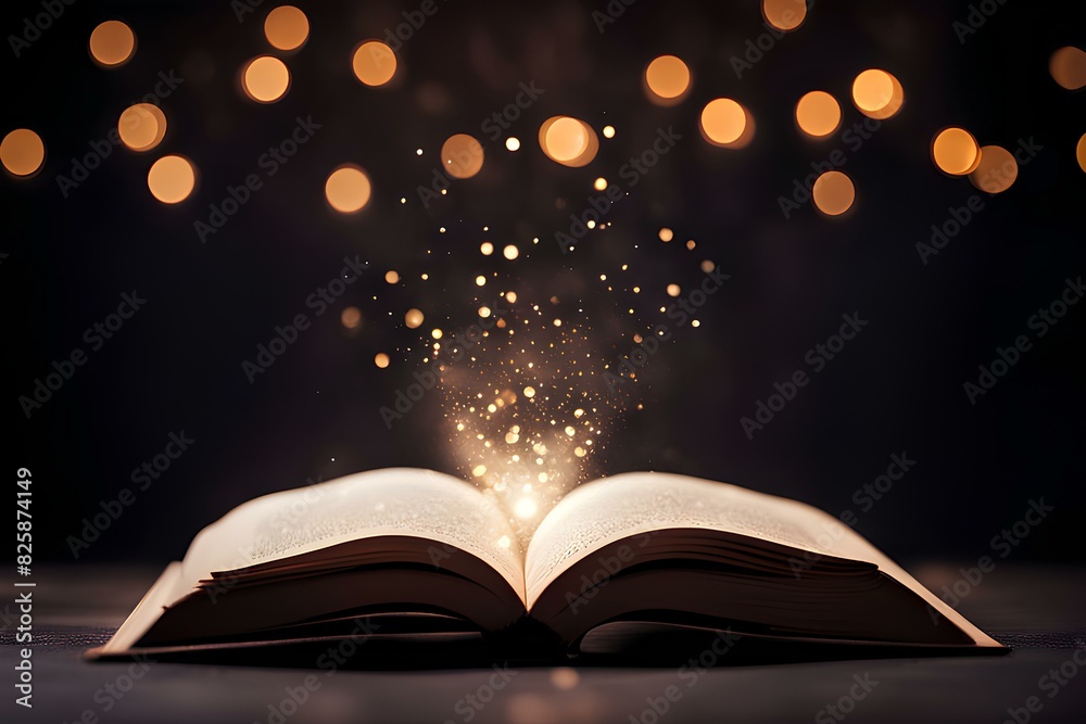 Open book is against on dark background.spotlight is on the book Open book is against on dark background.spotlight is on the book