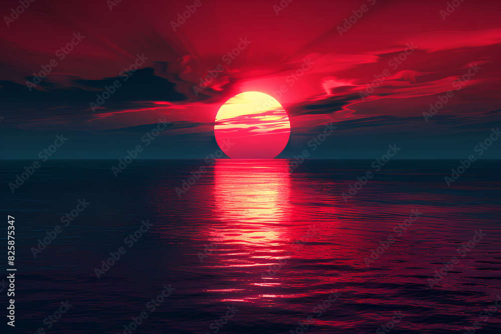 red sunset over the beautiful ocean red sunset over the beautiful ocean