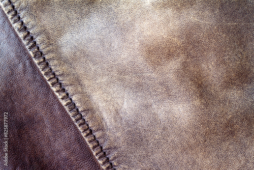 Stitched leather background brown color