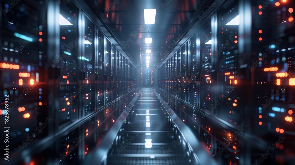 Modern data center with glowing servers and advanced technology, providing high-speed computing and connectivity solutions. Modern data center with glowing servers and advanced technology, providing high-speed computing and connectivity solutions.