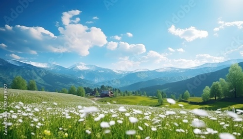 A stunning spring day landscaping views of fertile land surrounded beautiful green vegetation  wide stretches of hills and mountains with clear skies in spring