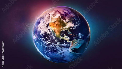 Earth Day concept    Globe   Earth   Planet Earth half night and clouds in space with stars