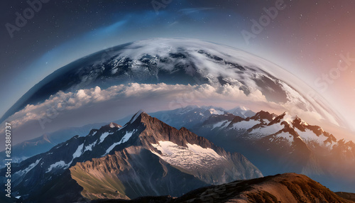 Earth Day concept  | Globe | Earth | Planet Earth half night and clouds in space with stars photo