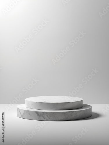 White marble podium product mockup with stone for cosmetic product presentation stage showcase display
