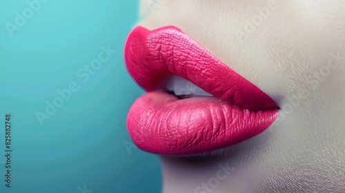 Bold Vibrant Pink Lipstick Adorning Lush Lips in a Minimalist Portrait