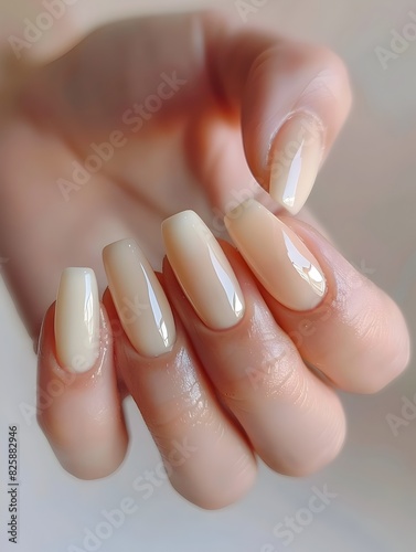Elegant Neutral Colors Manicure Adorning Womans Hand with Gel Polish