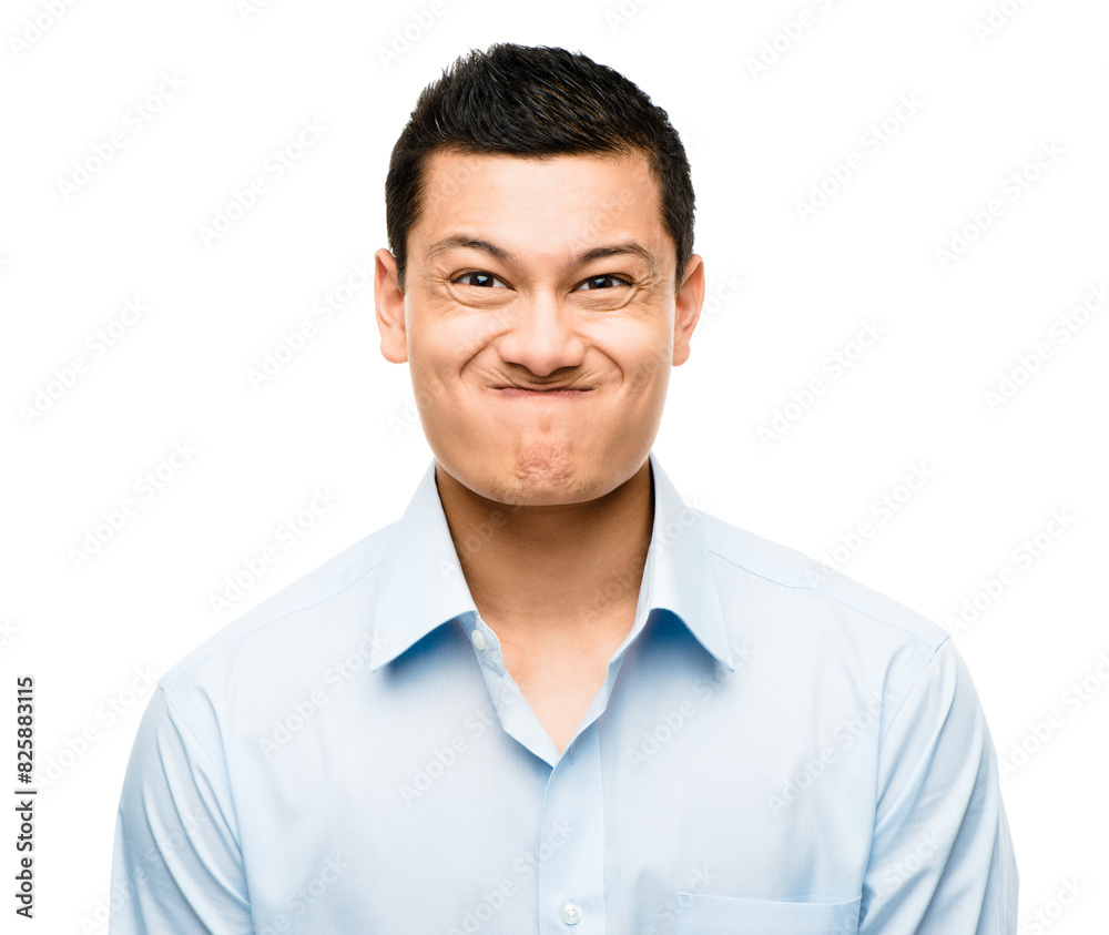 Business man, portrait and funny face in studio, employee and silly worker on white background. Male person, comic and goofy professional on backdrop, comedy and humor or entertainment for fun Business man, portrait and funny face in studio, employee and silly worker on white background. Male person, comic and goofy professional on backdrop, comedy and humor or entertainment for fun