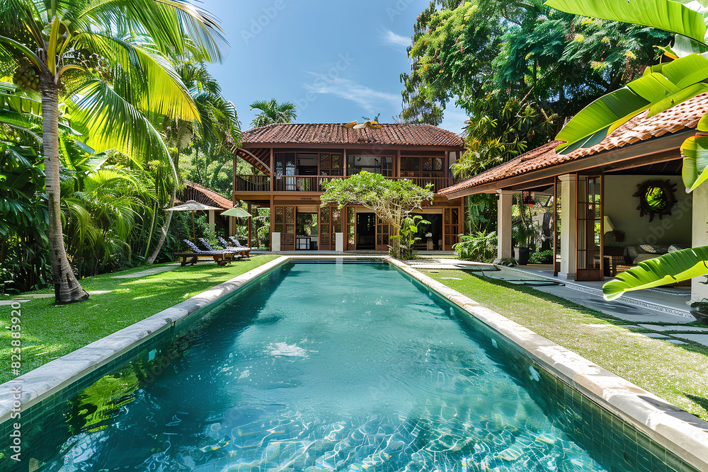 Fototapeta premium luxury house with tropical garden and swimming pool