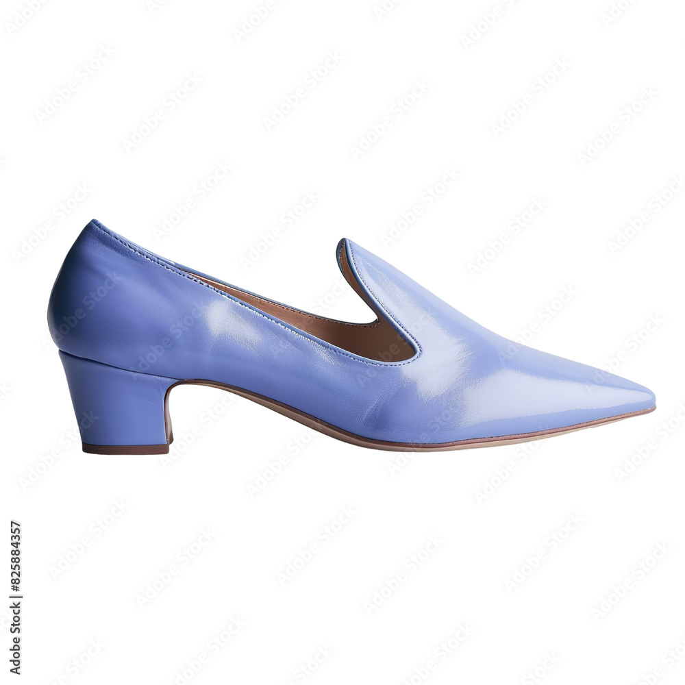 Obraz premium Side view of a single new periwinkle women's d'Orsay flat isolated on a white transparent background