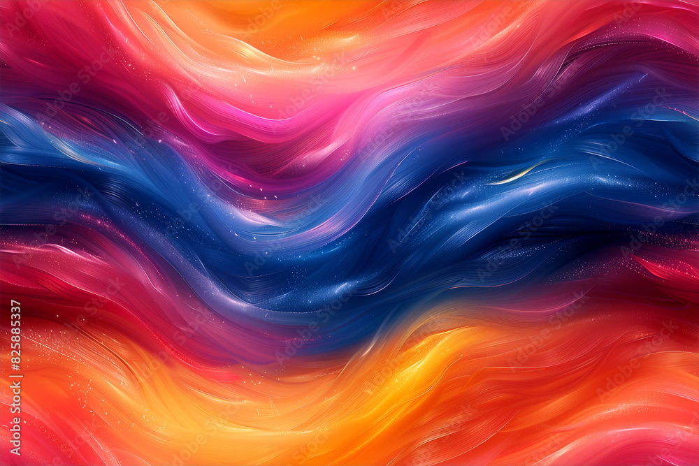 A colorful painting of a wave with a blue and orange stripe