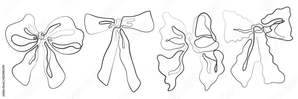 Obraz premium Hand drawn line art vector of coquette bows. Coquette girly elements.