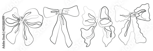 Hand drawn line art vector of coquette bows. Coquette girly elements.