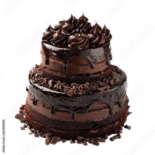Delicious 2-tier dark chocolate cake on an isolated background