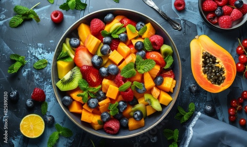 Bowl of Mixed Fruit Salad with Fresh Fruits 
