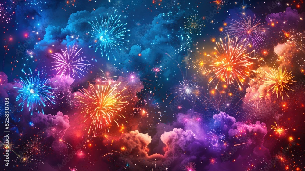 Fototapeta premium Colorful fireworks exploding against a dark night sky
