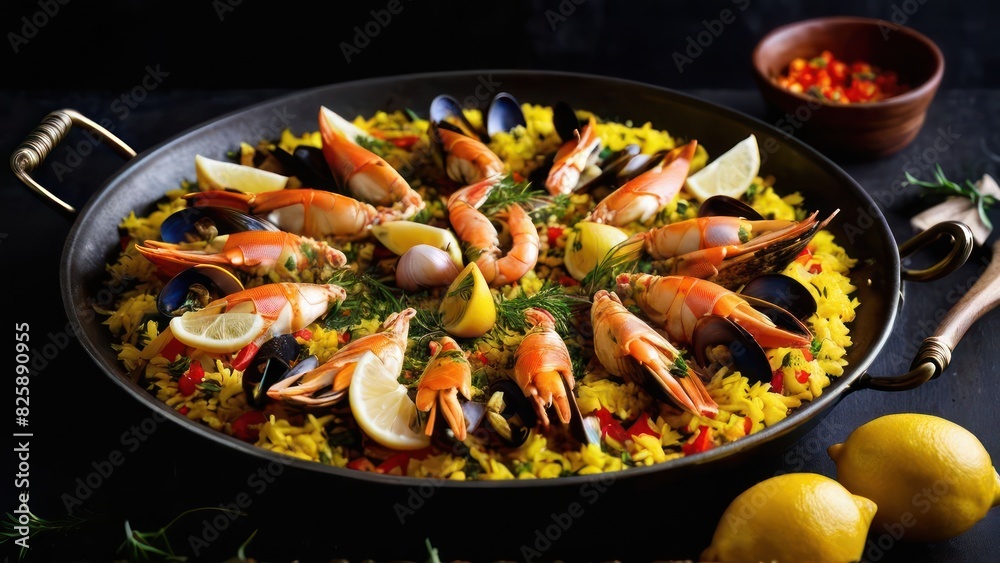 Shrimp with Lemon and Garnishes on a Platter, Ready to Be Served as a Delicious Seafood Dish. Shrimp with Lemon and Garnishes on a Platter, Ready to Be Served as a Delicious Seafood Dish.