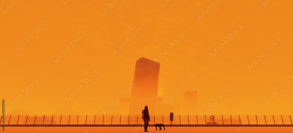 Apocalypse Post Apocalyptic Abandoned City Desert Hazmat Suit Robot Dog