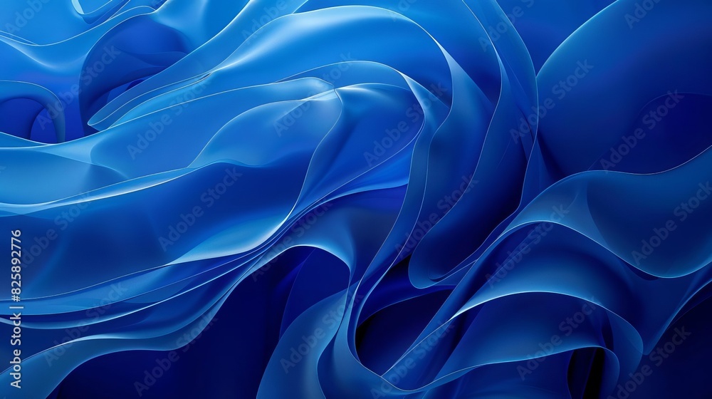 Obraz premium Smooth and flowing abstract shapes in vivid blue, resembling gentle waves