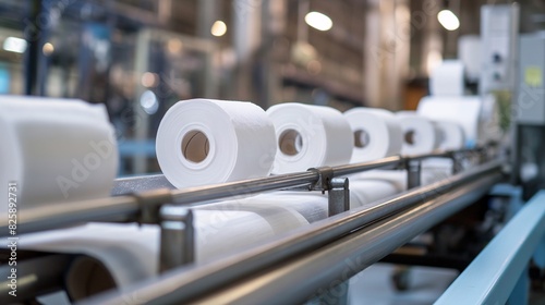 Toilet paper production factory on the conveyor belt photo