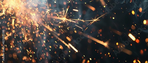 Close-up of bright sparks flying against a dark background, capturing the energy and movement of welding or fireworks in vivid detail. photo