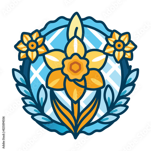 A Yellow Daffodil Flower with Blue and White Background