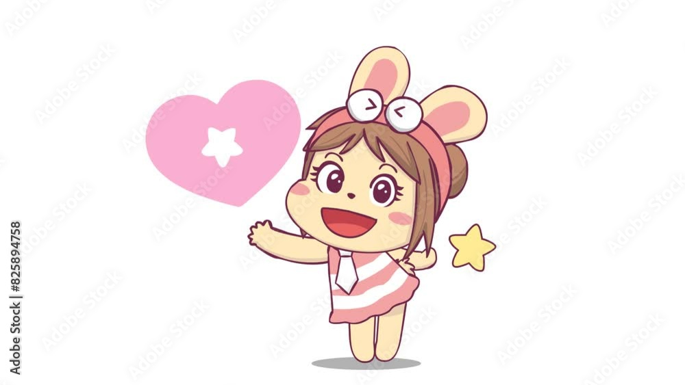 Animated Cute Bunny Girl Giving Heart on White Background Animated Cute Bunny Girl Giving Heart on White Background