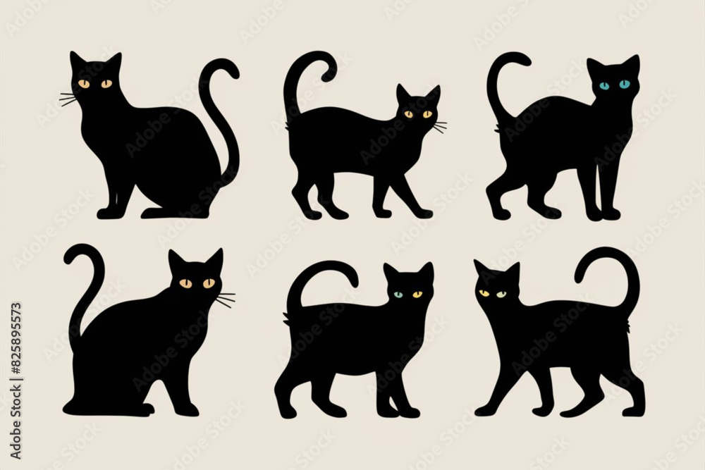A set of cats black silhouette, cat set