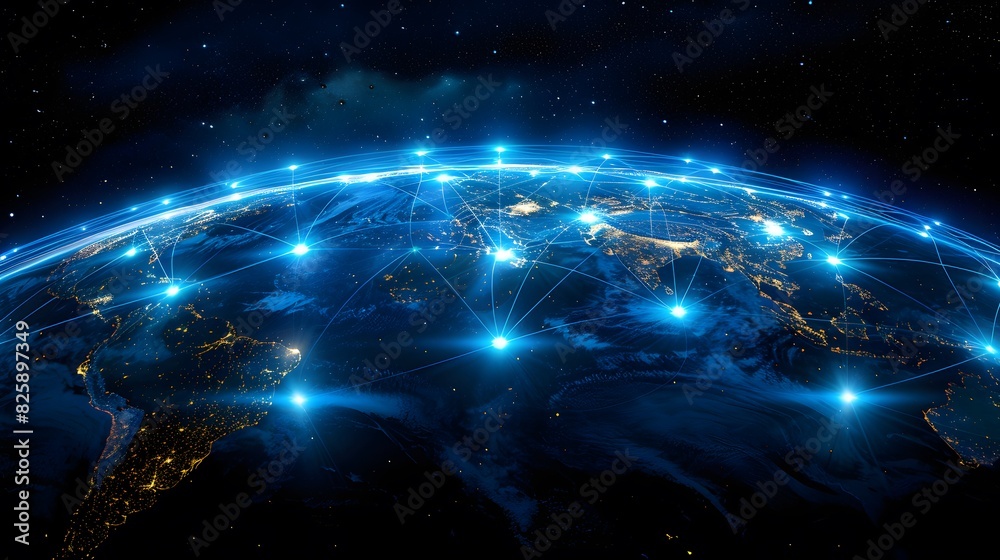 Global Connectivity: Earth adorned in Digital Mesh Network, Symbolizing Tech-Driven International Exchange