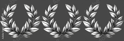 Three Laurel Wreaths in Black and White Ideal,
Basil Leaf Badge Logo With Decorative Laurel Wreath and Fili Simple Tattoo Outline Design Tshirt
 photo