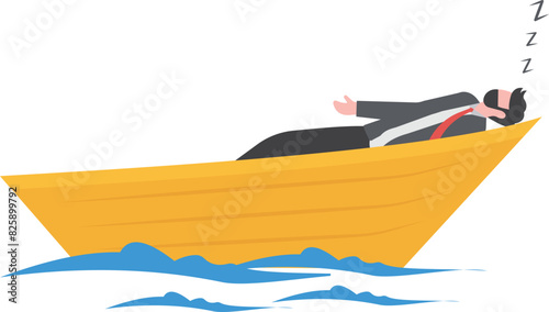 Business break. Businessman sleeping on an origami boat. vector
