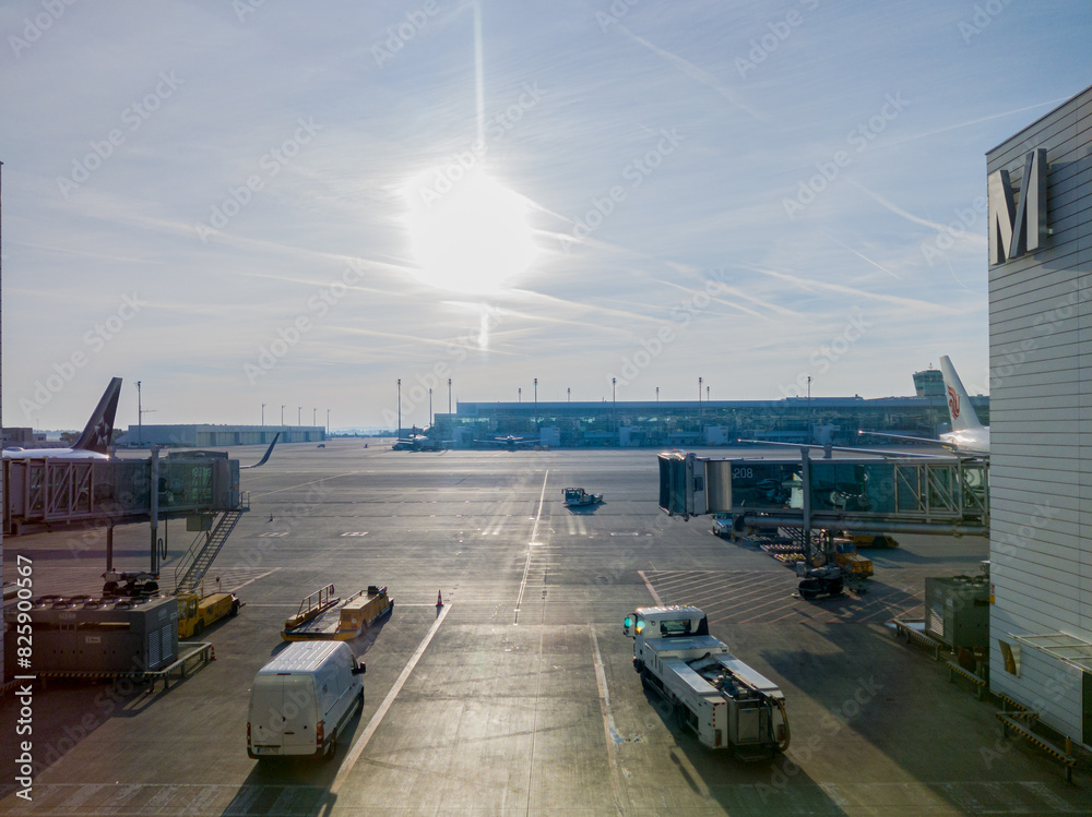 View to Munich airport on sunrise