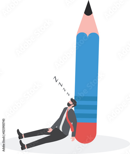 Relax your thoughts. Businessman sleeping on a pencil
