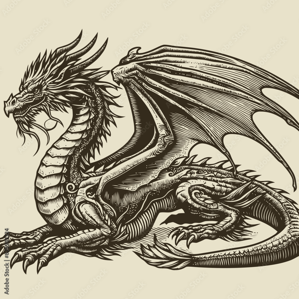 dragon illustration with engraving style dragon illustration with engraving style