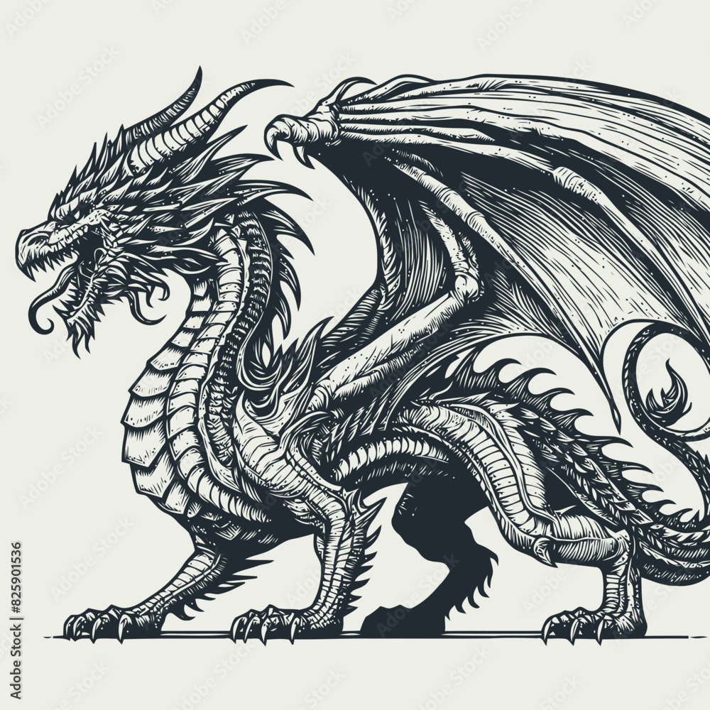 dragon illustration with engraving style dragon illustration with engraving style