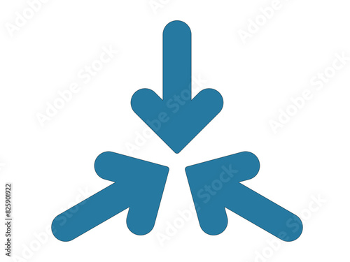 Triple Collide Arrows vector icon. Style is flat symbol, blue color, rounded angles, white background.