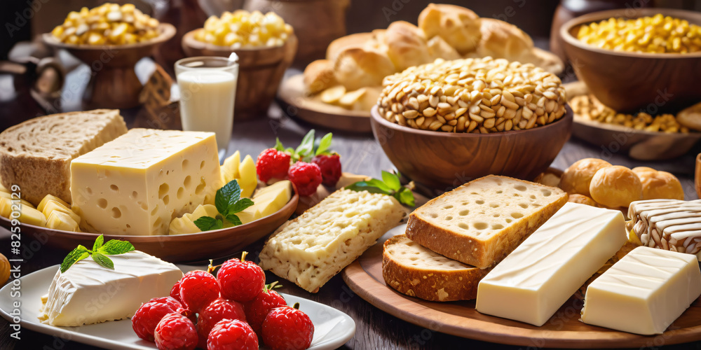 Jewish holiday Shavuot. Shavuot symbols : torah, first harvest, flowers, milk products- dairy Jewish holiday Shavuot. Shavuot symbols : torah, first harvest, flowers, milk products- dairy
