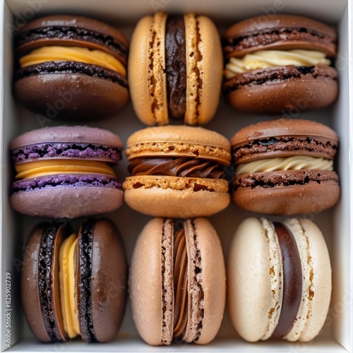 an assortment of pastel colored macaroons of variety of flavors, aesthetically arrange and pleasingly to the eyes photo