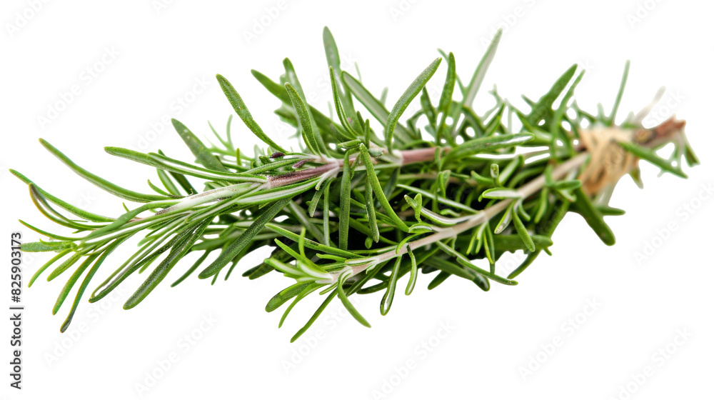 Detailed view of a single branch of rosemary with vibrant green leaves and woody stem Detailed view of a single branch of rosemary with vibrant green leaves and woody stem