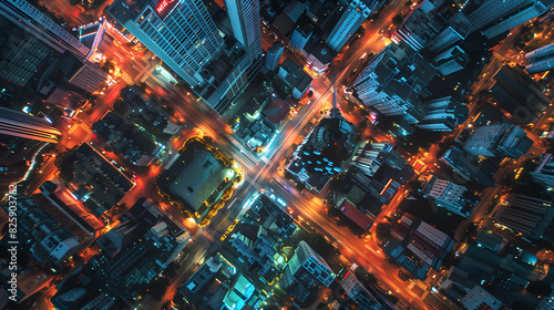 a bustling cityscape from above at night