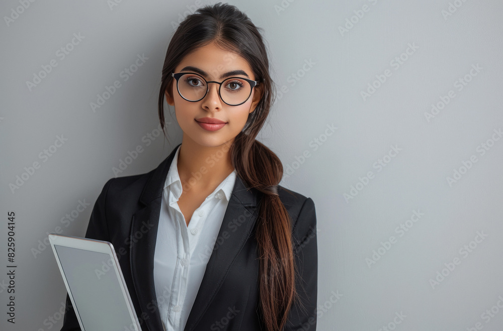 young indian businesswoman holding digital tablets in hand