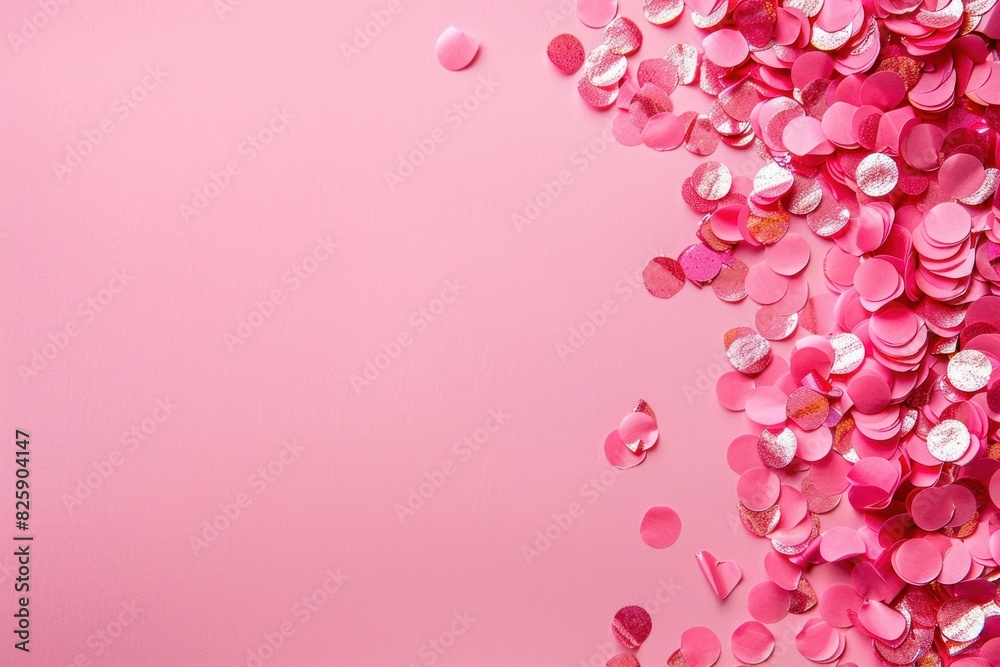 Pink Background with Scattered Glitter and Paper Confetti Creating a Festive and Fun Atmosphere - Generative AI